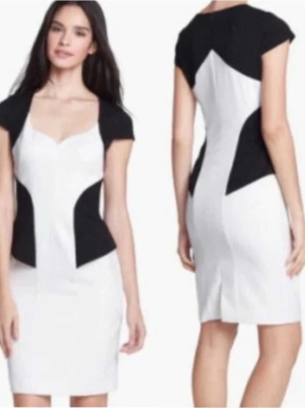 Black Halo Danya Peplum Color Block Cap Sleeve Midi Dress Size 6